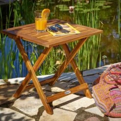 Merkloos EezyLife Houten Bijzettafel - 46x46x46cm - Acacia Hout - Tuintafel -Camping Series Winkel 1200x1200 466