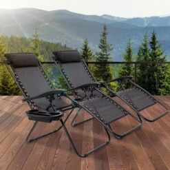 LifeGoods Opvouwbare Tuinstoelen - Verstelbaar Zonnescherm - 2 Stuks - 30°-90° Verstelbaar - Metaal - Zwart -Camping Series Winkel 1200x1200 478