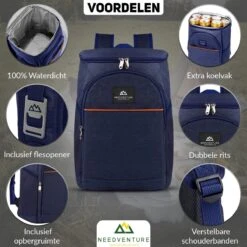 Needventure Koeltas - Lunchtas - Koelrugtas - Picknicktas - 20 Liter - Flessenhouder - Bieropener - Blauw -Camping Series Winkel 1200x1200 48