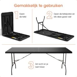 Lenx Klaptafel - Inklapbare Tafel - Opvouwbare Tuintafel - Vouwtafel - Inclusief Handvat En 2 Tafelkleden - 180x75x74cm - 6 Tot 8 Personen -Camping Series Winkel 1200x1200 494