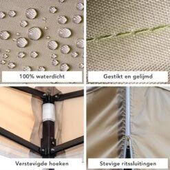 LifeGoods Partytent - 3x3 M - Zijwanden - Easy Up - Opvouwbaar - Waterdicht - Draagtas Met Wieltjes - Beige -Camping Series Winkel 1200x1200 513