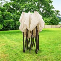 LifeGoods Partytent - 3x3 M - Zijwanden - Easy Up - Opvouwbaar - Waterdicht - Draagtas Met Wieltjes - Beige -Camping Series Winkel 1200x1200 516