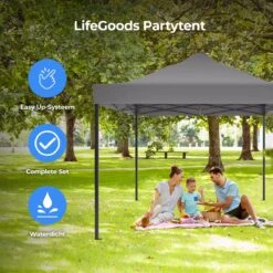 LifeGoods Partytent - 3x4.5 M - Zijwanden - Easy Up - Opvouwbaar - Waterdicht - Draagtas Met Wieltjes - Donkergrijs -Camping Series Winkel 1200x1200 542