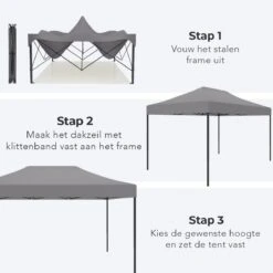 LifeGoods Partytent - 3x4.5 M - Zijwanden - Easy Up - Opvouwbaar - Waterdicht - Draagtas Met Wieltjes - Donkergrijs -Camping Series Winkel 1200x1200 543