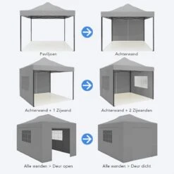 LifeGoods Partytent - 3x4.5 M - Zijwanden - Easy Up - Opvouwbaar - Waterdicht - Draagtas Met Wieltjes - Donkergrijs -Camping Series Winkel 1200x1200 546