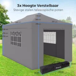 LifeGoods Partytent - 3x4.5 M - Zijwanden - Easy Up - Opvouwbaar - Waterdicht - Draagtas Met Wieltjes - Donkergrijs -Camping Series Winkel 1200x1200 547