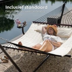 Vita5 Hangmat Met Standaard En Spreidstok – 2 Persoons – Incl. Bekerhouder - Afneembaar Kussen – Uv-bestendig – Beige -Camping Series Winkel 1200x1200 563