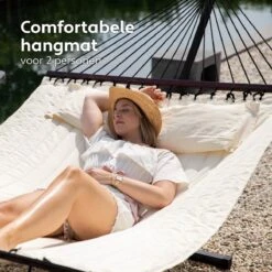 Vita5 Hangmat Met Standaard En Spreidstok – 2 Persoons – Incl. Bekerhouder - Afneembaar Kussen – Uv-bestendig – Beige -Camping Series Winkel 1200x1200 564