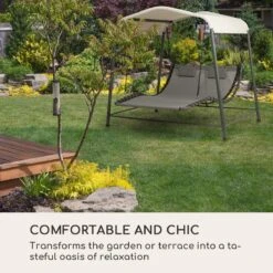 Blumfeldt Palermo Schommelbank - Hollywoodschommel 130 X 207 Cm - Ligbed Met Dak - Schommelstoel Voor 2 Personen - Tuinbank Inclusief Nekkussens - Stalen Frame En Polyester Dak - Grijs -Camping Series Winkel 1200x1200 582