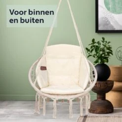 Vita5 Macramé Hangstoel - Voor Binnen En Buiten - Zonder Standaard - Incl. Kussen, Boekenvak En Beschermhoes - Tot 150kg - Beige -Camping Series Winkel 1200x1200 609