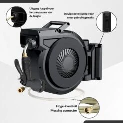 Buxibo - Wandslangenbox 20 Meter + 2 Meter - Tuinslang Met Haspel - 9 Sproei Standen - Slangenhouder 180° Draaibaar - Tuinslanghaspel Zwart+ Gratis Sproeier - Zwart -Camping Series Winkel 1200x1200 685