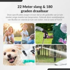 Buxibo - Wandslangenbox 20 Meter + 2 Meter - Tuinslang Met Haspel - 9 Sproei Standen - Slangenhouder 180° Draaibaar - Tuinslanghaspel Zwart+ Gratis Sproeier - Zwart -Camping Series Winkel 1200x1200 687