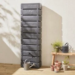 Regenton Muurtank, Grandval 300L, Antraciet Kunststof, Imitatiehout, Met Gootaansluitset Inbegrepen -Camping Series Winkel 1200x1200 734