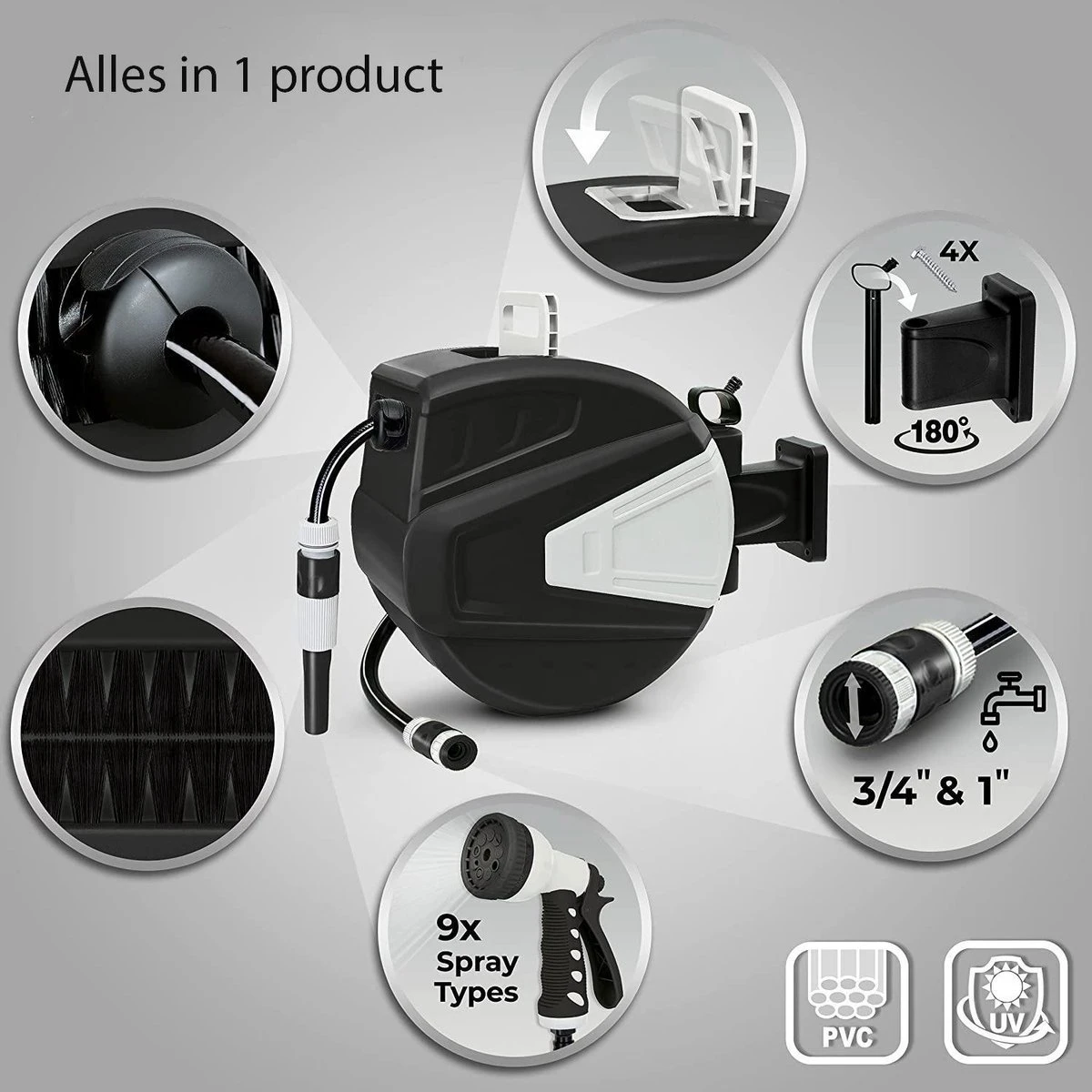 Sens Design Slanghaspel - Tuinslang Haspel - Automatisch - Zwart - 30m 9 Sens Design Slanghaspel - Tuinslang Haspel - Automatisch - Zwart - 30m - Afbeelding 7