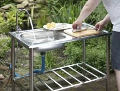 Camping/Outdoor Inox Tafel Met Gootsteen Lavabo En Kraan 100x77x50cm -Camping Series Winkel 1200x909
