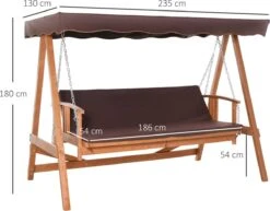 Outsunny Hollywoodschommel Hout Tuinschommel Schommelbank Ligfunctie 3 Personen 84A-185 -Camping Series Winkel 1200x936