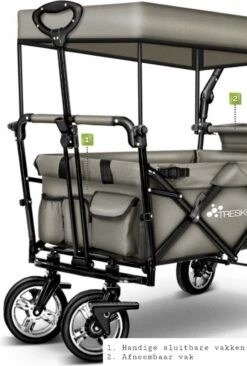 Wildebeest Bolderkar Opvouwbaar Grijs - Bolderwagen Met Kinder Zitje - Bolderkarren - Handkar Grijs - Opvouwbaar Transportwagen - Transportkar - Handkar Tuin Trolley Met Dak Transport Trolley XXL -Camping Series Winkel 810x1200