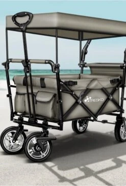 Wildebeest Bolderkar Opvouwbaar Grijs - Bolderwagen Met Kinder Zitje - Bolderkarren - Handkar Grijs - Opvouwbaar Transportwagen - Transportkar - Handkar Tuin Trolley Met Dak Transport Trolley XXL -Camping Series Winkel 812x1200