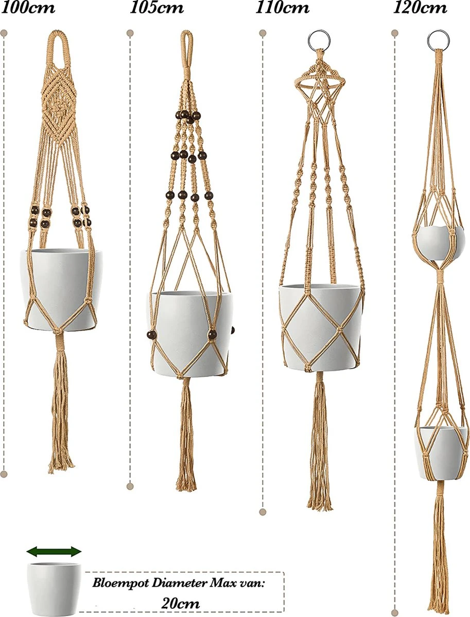 4 Stuks Luxe Jute Plantenhangers - Boho Handgeweven Katoen Hangpot Voor Binnen/Buiten - Hangende Bloempot Met Kralen - Macramé Touw/Koord Hangplant Houder - Bohemian Wandhanger Decoratie - Plant Hanger - Verticale Tuin Bloempothouder Planthanger 10 4 Stuks Luxe Jute Plantenhangers - Boho Handgeweven Katoen Hangpot Voor Binnen/Buiten - Hangende Bloempot Met Kralen - Macramé Touw/Koord Hangplant Houder - Bohemian Wandhanger Decoratie - Plant Hanger - Verticale Tuin Bloempothouder Planthanger - Afbeelding 8