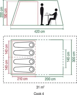 Coleman Cook 4 Tunneltent - Familietent - 4-Persoons - Groen -Camping Series Winkel 971x1200